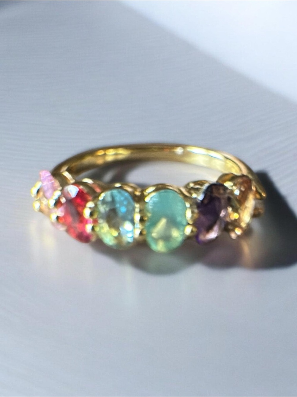 Goldtone  Multi-Gemstone Oval Ring - Colorful Birthstone Style